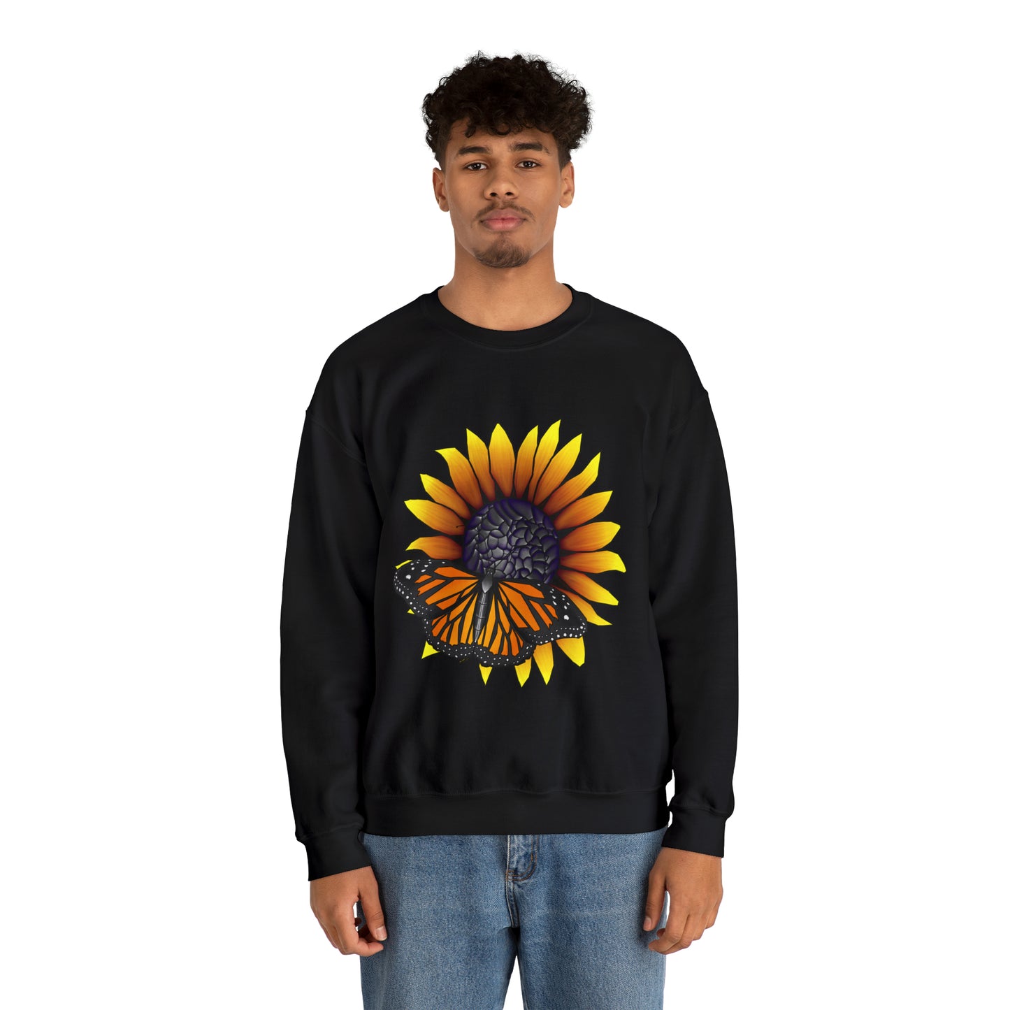 Sunflower and Monarch Butterfly, Unisex Heavy Blend™ Crewneck Sweatshirt
