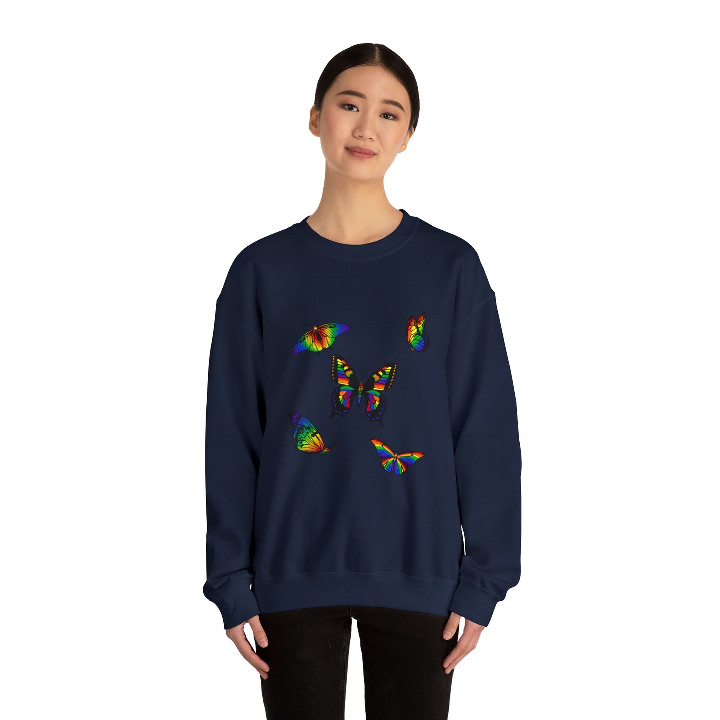 Rainbow Butterflies (Exclusive Design, Only At HSB), Unisex Heavy Blend™ Crewneck Sweatshirt
