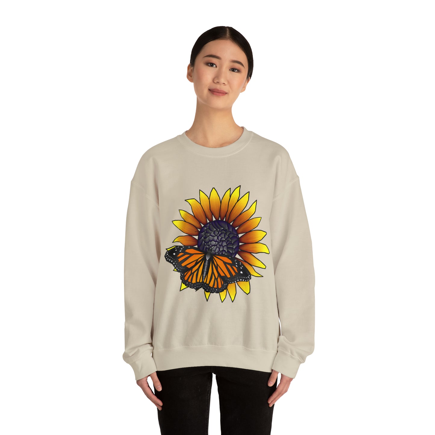 Sunflower and Monarch Butterfly, Unisex Heavy Blend™ Crewneck Sweatshirt