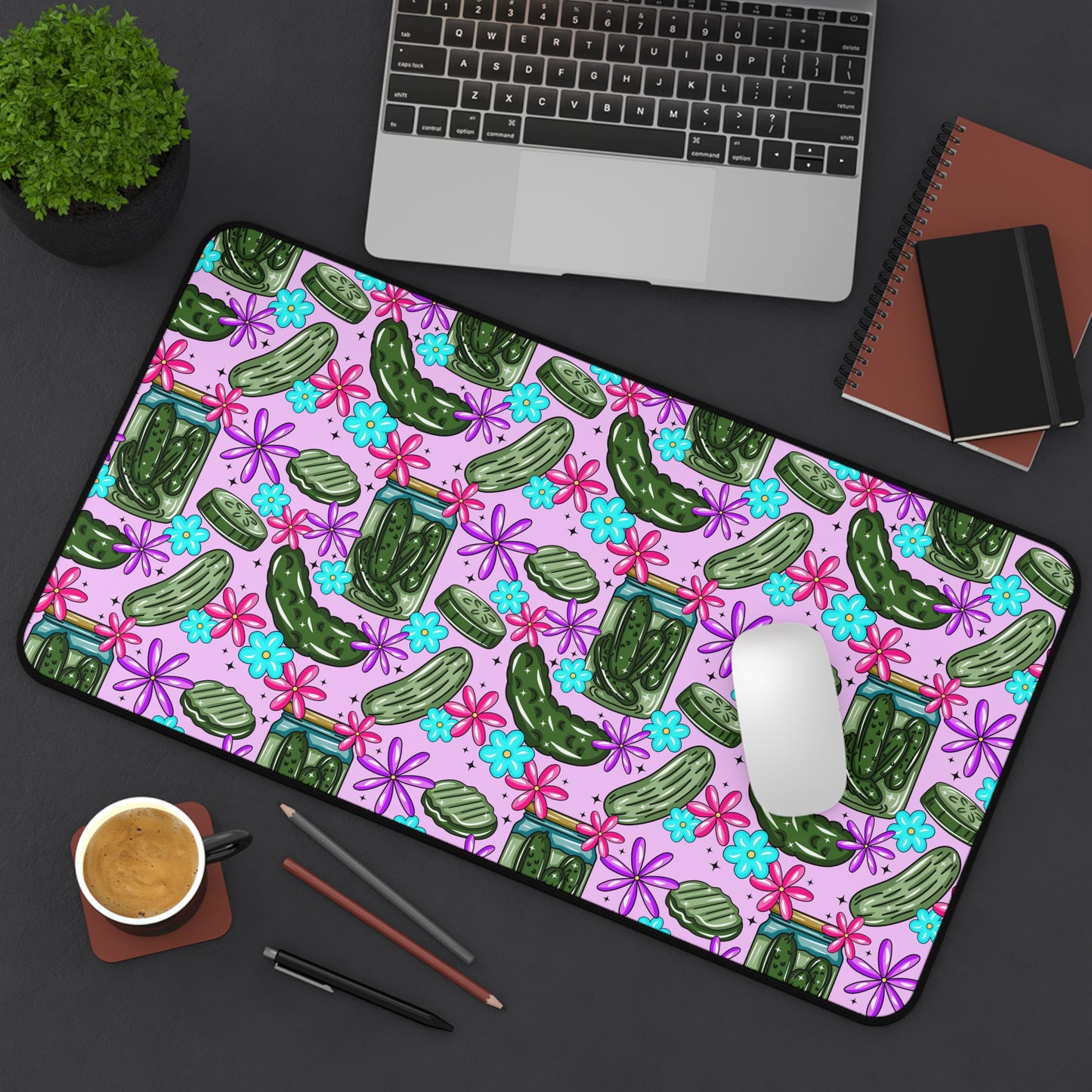 Pickle Floral, Cute Pickle Desk Mat