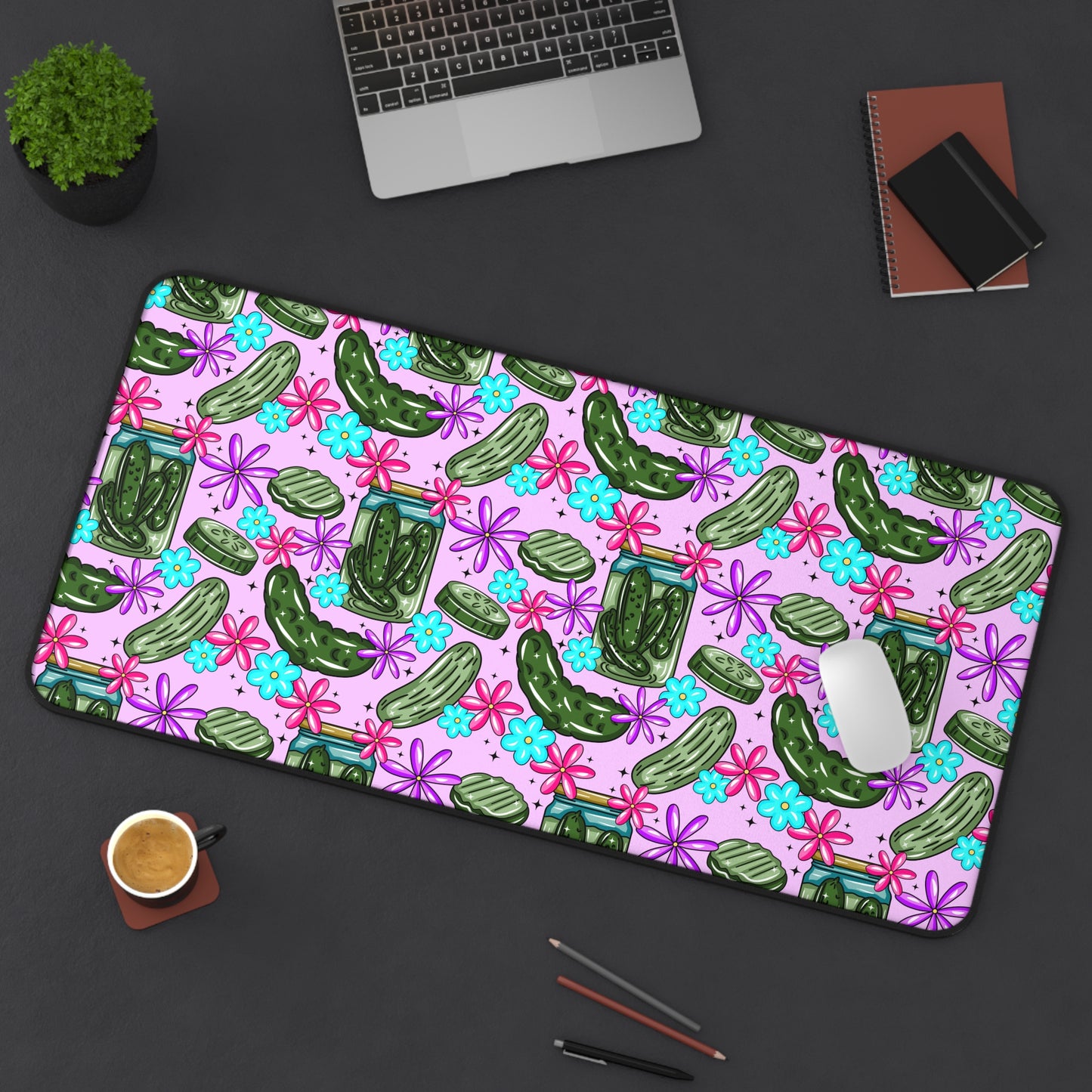 Pickle Floral, Cute Pickle Desk Mat