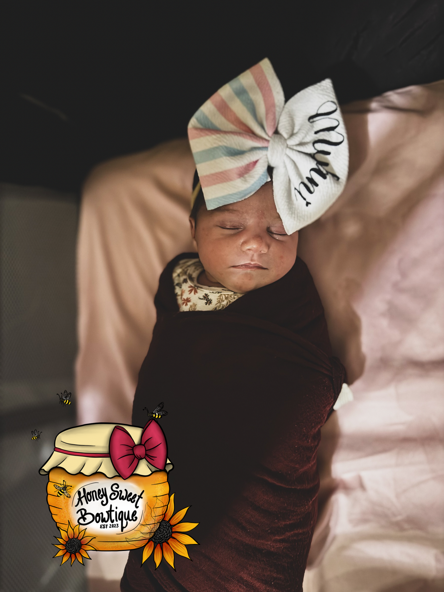 Newborn Stripes Custom Name Bow